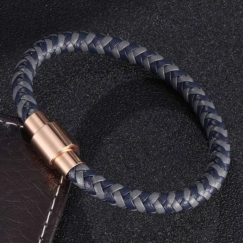 Модные ювелирные изделия унисекс серый и синий плетеный кожаный браслет для