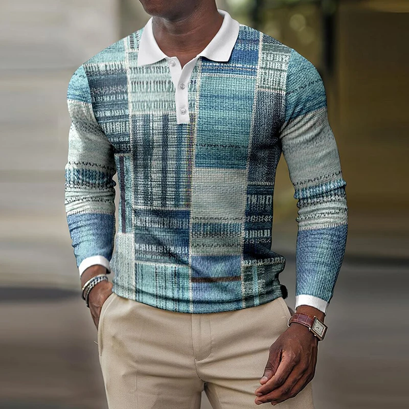 

Рубашка-поло мужская, с отложным воротником и длинным рукавом, на осень/зиму, 2021