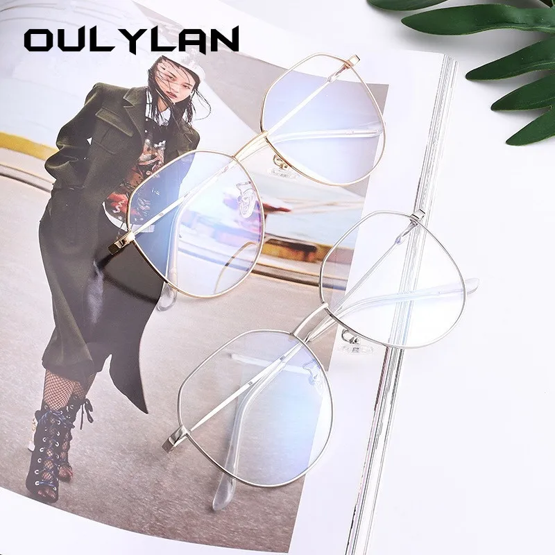Oulylan, анти синий светильник, очки, оправа для женщин и мужчин, полигон, прозрачные линзы, очки, винтажные, женские, мужские, компьютерные, игровые очки