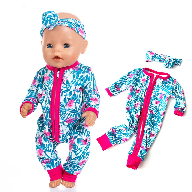

2021 New Baby New Born Fit 18 inch Doll Clothes Accessories Hair Tie One-piece Clothes Suit For Baby Birthday Gift