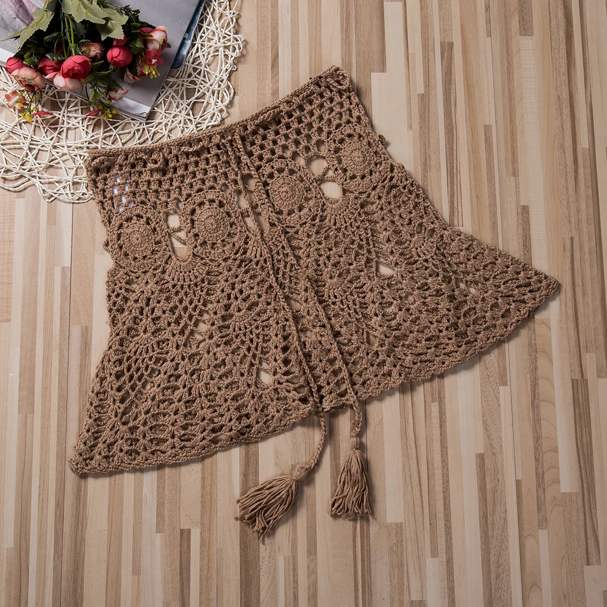 Женская вязаная крючком юбка-бикини с завышенной талией сексуальная открытая