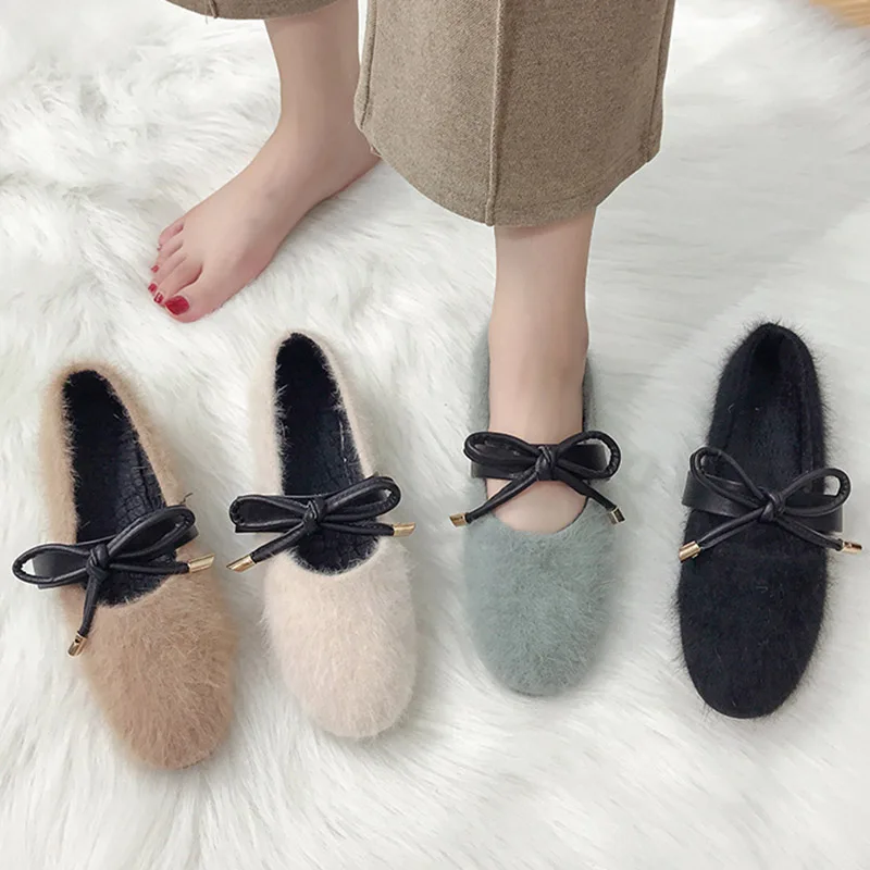2019 г. Зимняя женская обувь на плоской подошве шерстяная без шнуровки лоферы меху