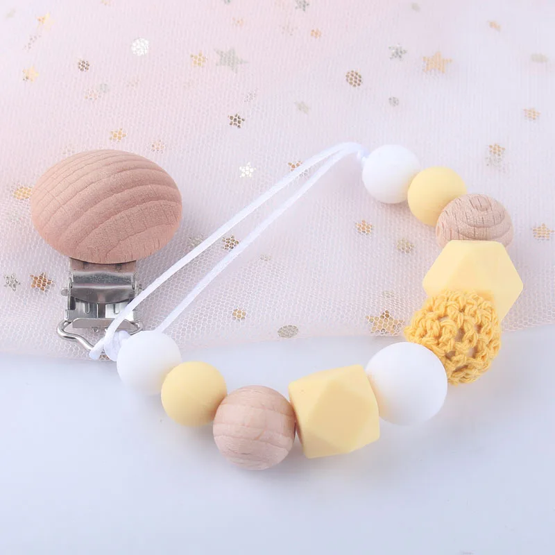 Pinzas de silicona para chupete de beb&eacute;, juguetes de dentici&oacute;n de beb&eacute;, madera de haya masticable de juguete, regalos para Baby Shower-4