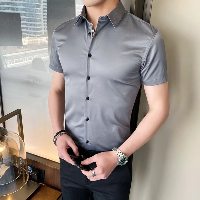 Плюс размер 4XL мужская модельная рубашка Мода 2020 Летняя шелковая с коротким