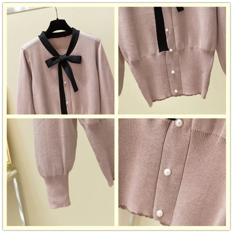 2020 весенний вязаный свитер с воротником-бабочкой женский бантом и длинным