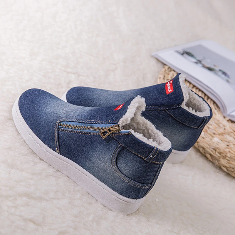 Женская парусиновая обувь зимняя теплая плюшевая на платформе коллекция 2019 года
