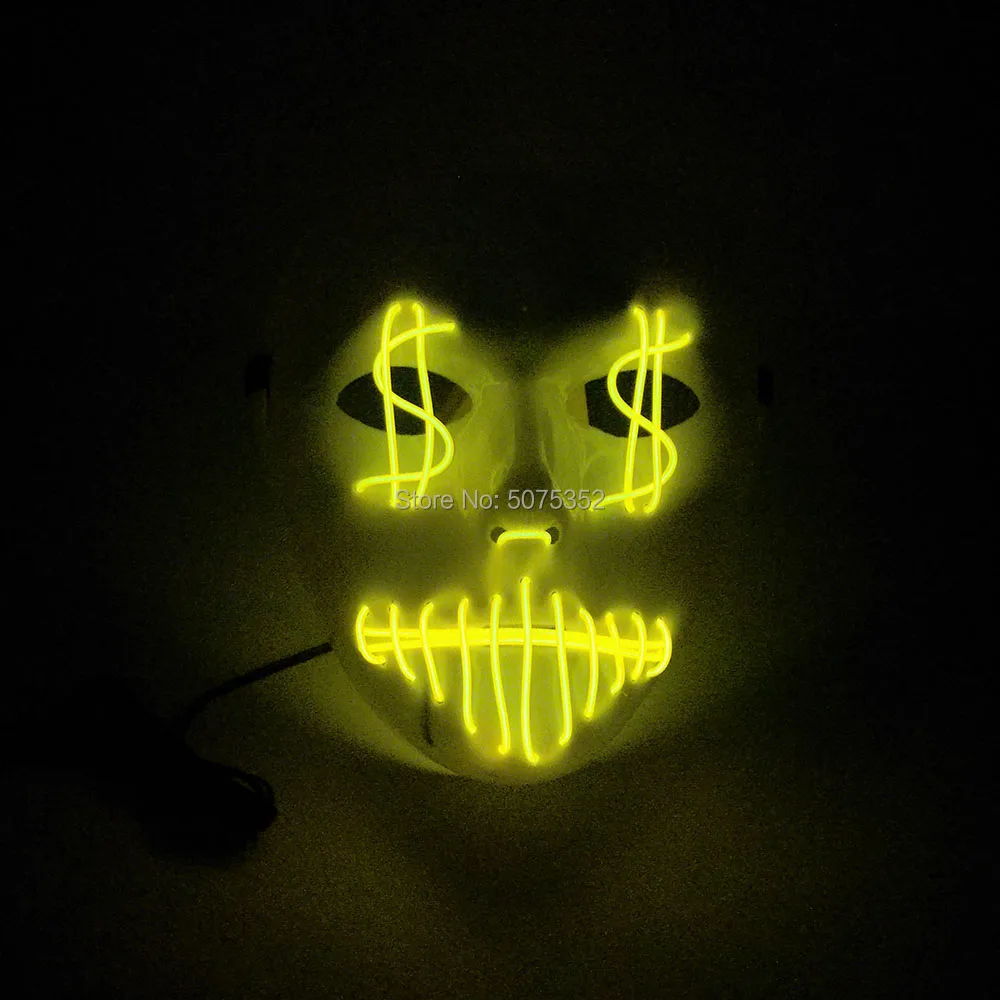 Payday Party Neon Luminous LED Mask Dollars EL Wire Halloween Glowing Flashing Drop Shipping | Тематическая одежда и