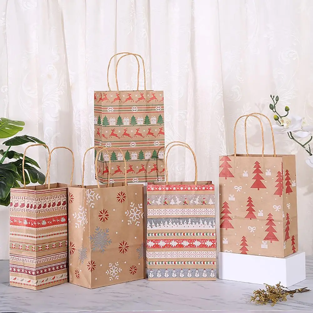 

Великолепный Подарочный пакет с оленем и Санта-Клаусом, упаковочный пакет с снежинками, экологически чистый для Рождества