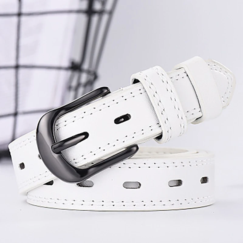 

2021New two-line men's and women's belt young students hollow out all-match thin pants belts Korean denim dress belts Pin buckle