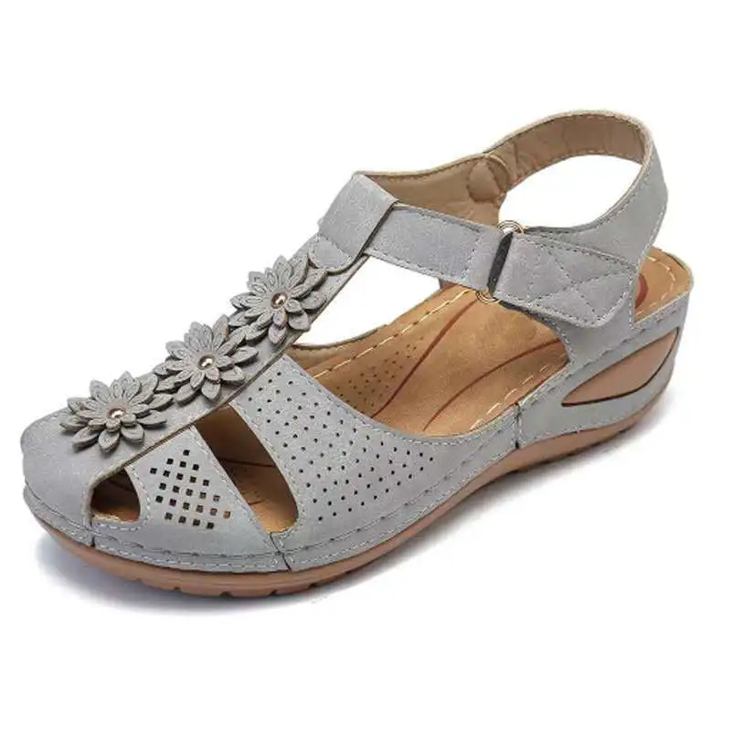 

Woman Summer Vintage Wedge Sandals Flower Velcro Casual Non-slip Beach Shoes Female Ladies Platform Retro Sandalias Plus Size