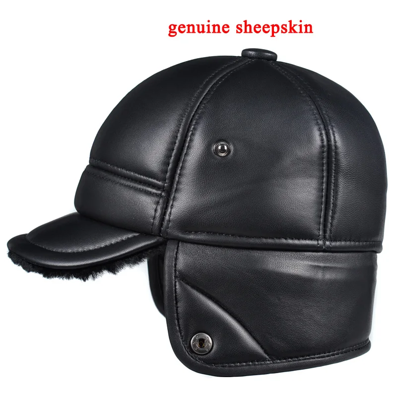 Зимние мужские шапки из натурального меха с защитой ушей Толстая теплая кожаная