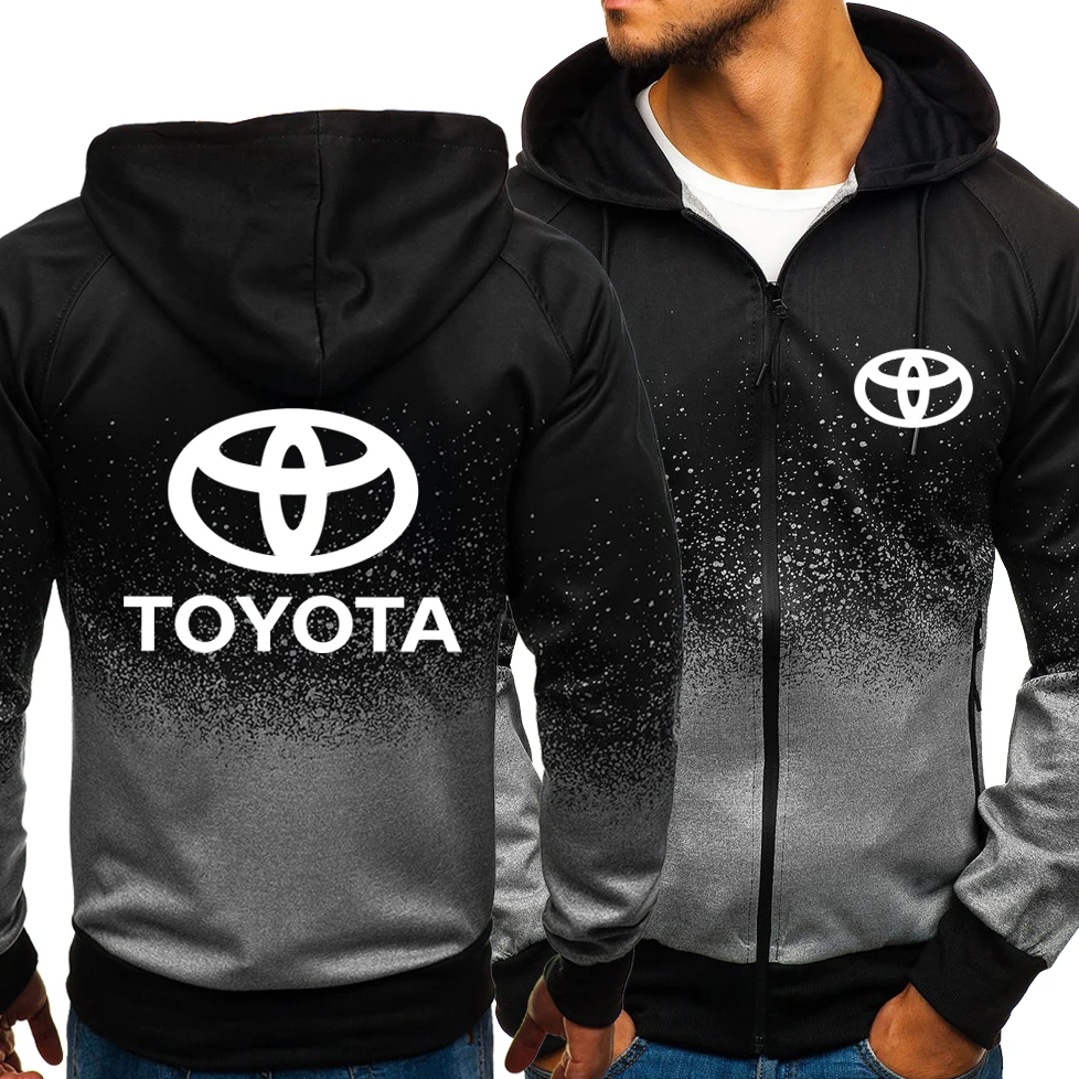 

Spring Hoodies Men Toyota Logo Print Casual Harajuku Gradient Color Hooded Fleece Sweatshirts Zipper Jacket Male Clothing