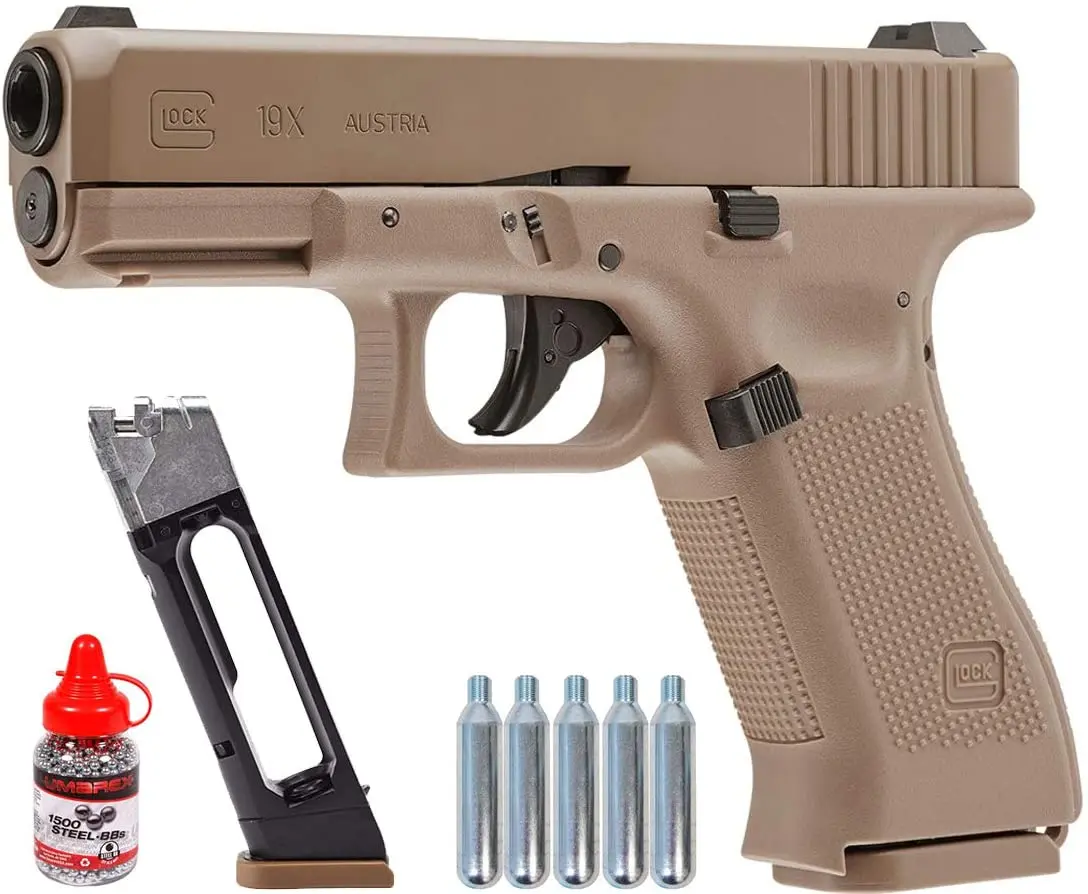 

Wearable4U Glock 19X GEN5 Air Gun with 5x12 CO2 Tanks and Pack of 1500ct Steel BBS Bundle (Tan) Wall Tin Sign