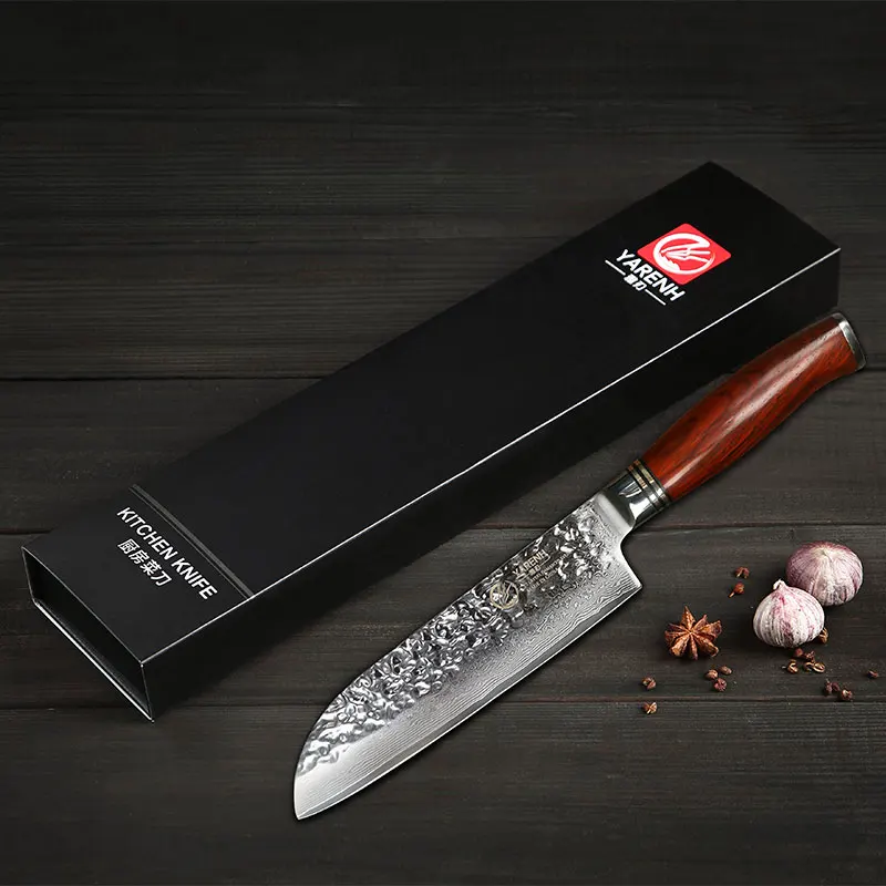 YARENH 7 inch Santoku нож шеф-повара японский VG10 филе нож Дамаск Сталь овощей Ножи лучшие sharp Professnal Кухня Ножи