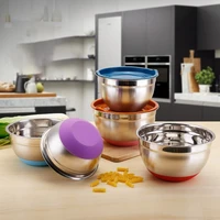 stainless steel mixing bowl set of 5 with lid non slip silicone base mixing bowl set salad cooking mixing bowl