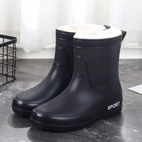 men hot fashion mid calf rain boots winter solid color waterproof warm rainboots non slip safety work water shoes galoshes rubbe