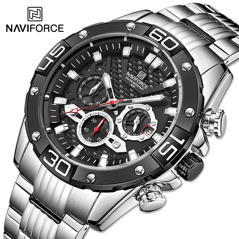 

NAVIFORCE Luxury Military Watches Mens Sport Six hands Analog Chronograph Wristwatch New Quartz Stainless Steel Waterproof Clock