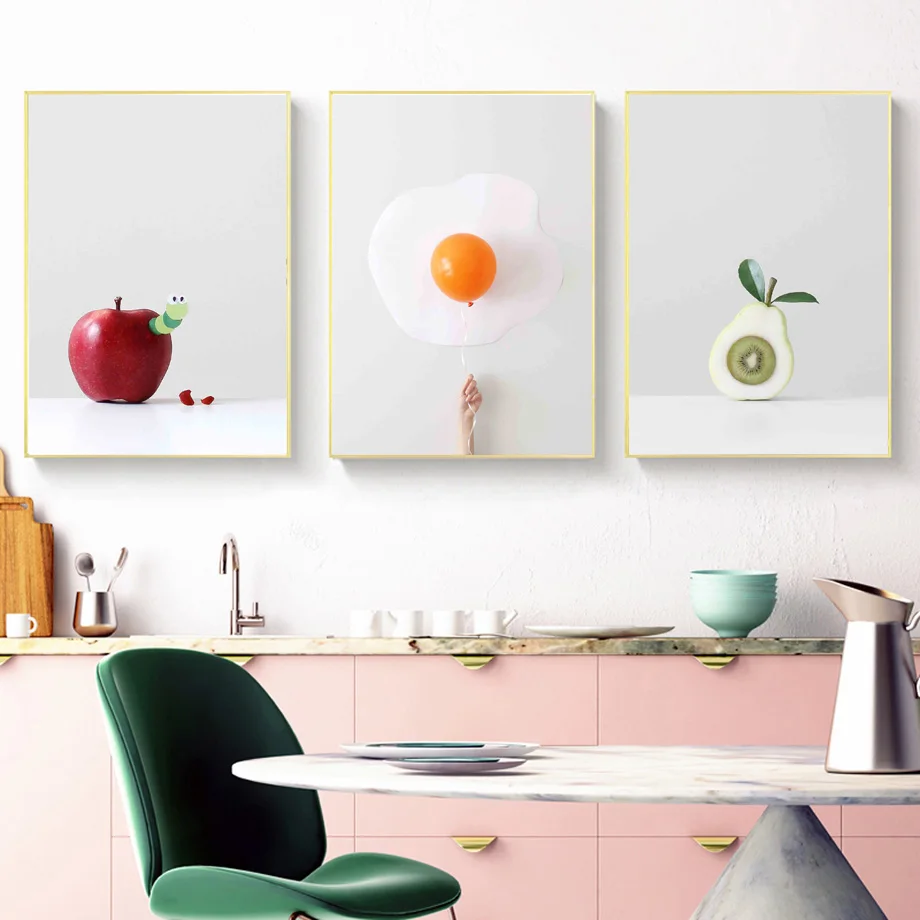 Яблоко Яйцо Груша Осьминог Увеличительное стекло Художественная картина на холсте Нордический плакат и печать изображений для гостиной домашнего декора.