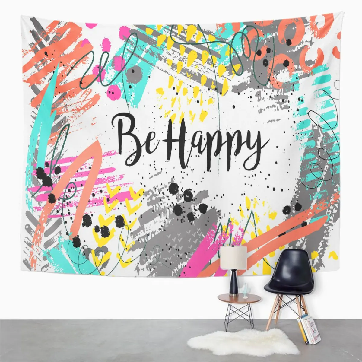 

Inspirational Quote Be Happy on Funny Joyful Bright Colored Home Decor Wall Hanging