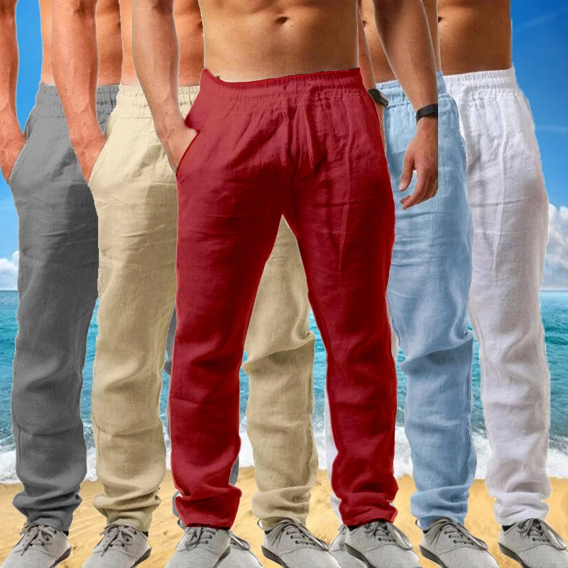 

2022 Fashion New Men's Trousers Cotton Linen Pants Male Summer Solid Color Linen Trousers Fitness Streetwear