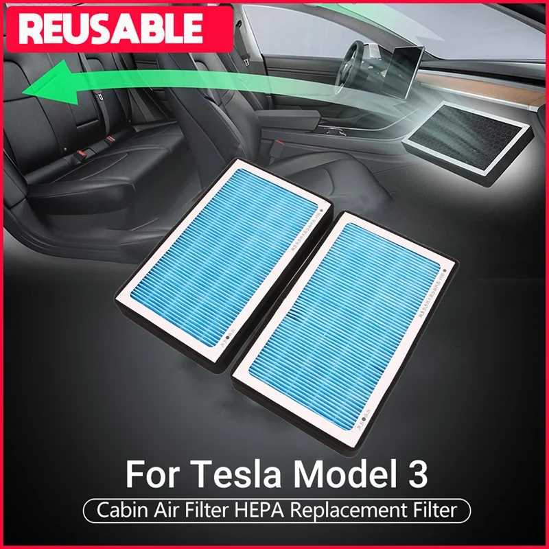 

For Tesla Model 3 Y Air Filter Washable and Reusable HEPA Air Conditioner High Flow Air Cleaner, with Activated Carbon