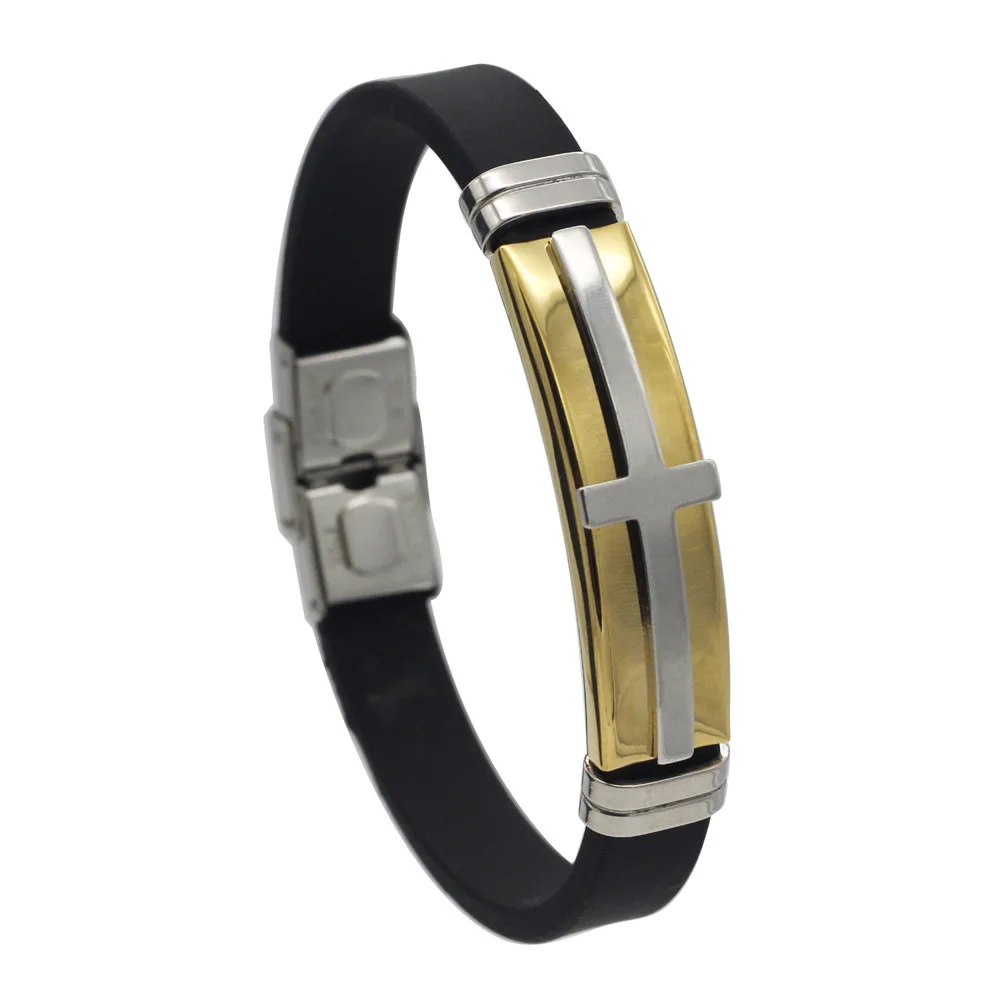 Браслет Hapiship мужской из нержавеющей стали силиконовый крестообразный браслет