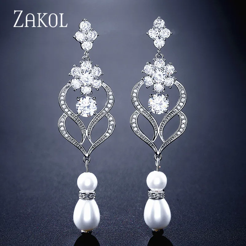 ZAKOL трендовые Длинные Простые висячие серьги с фианитами и цветами для женщин