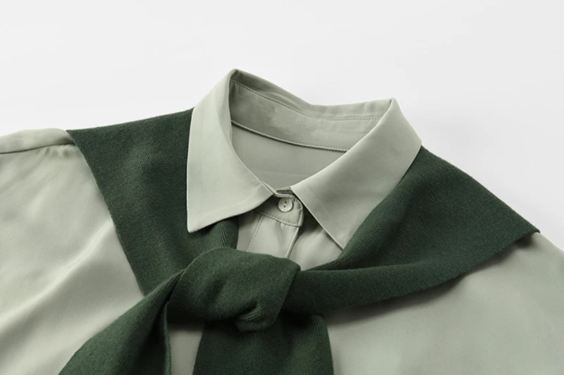 

[EAM] Women Green Oversized Long With Shawl Shirt Dress New Lapel Long Sleeve Loose Fit Fashio Spring Autumn 2021 1DE110506