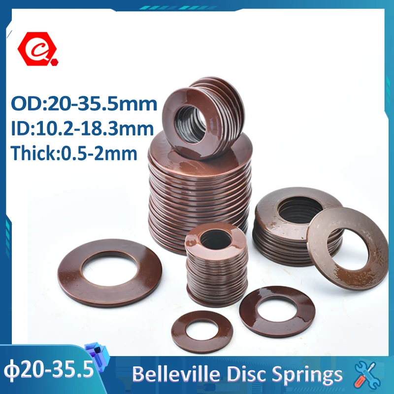 

5Pcs DIN2093 Belleville Disc Spring/Washer Outer diameter 20/22.5/25/28/31.5/35.5mm ID 10.2-18.3mm Thickness 0.5-2mm