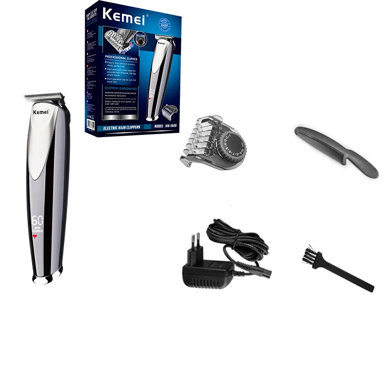 Kemei Electric Turbo Hair Clipper Rechargeable Cordless 0mm T-blade Trimmer Finishing Machine LCD Display 10 In 1 Guards | Бытовая