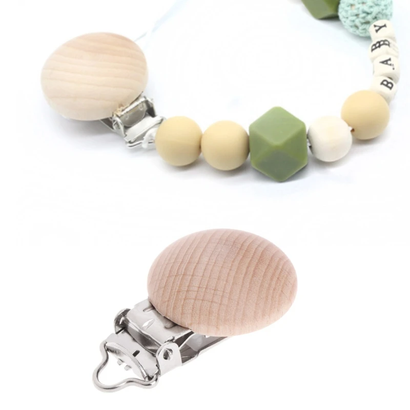 

Wooden Children Natural Pacifier Holder Clip Infant Round Nipple Clasps For Baby