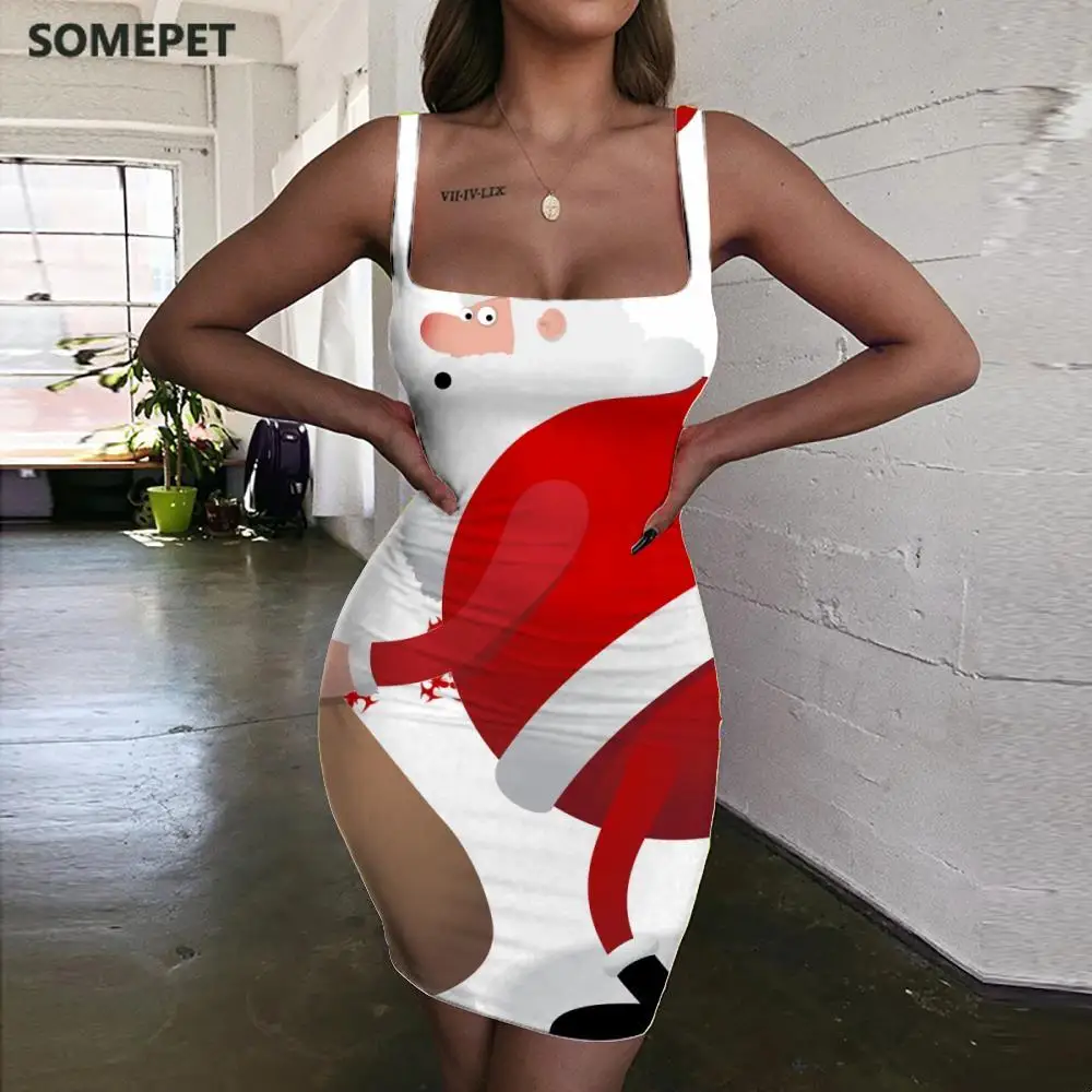 

SOMEPET Santa Claus Dress Women Snowflake Ladies Dresses Painting 3d Print Harajuku Bodycon Dress Womens Clothing Mini Evening