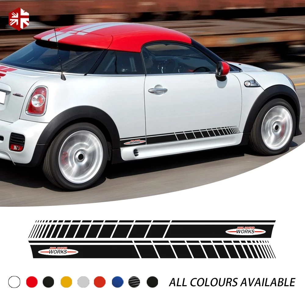 

2 Pcs Car Door Side Stripes Sticker John Cooper Works Style Body Graphics Decal For MINI Coupe R58 JCW Cooper S Accessories