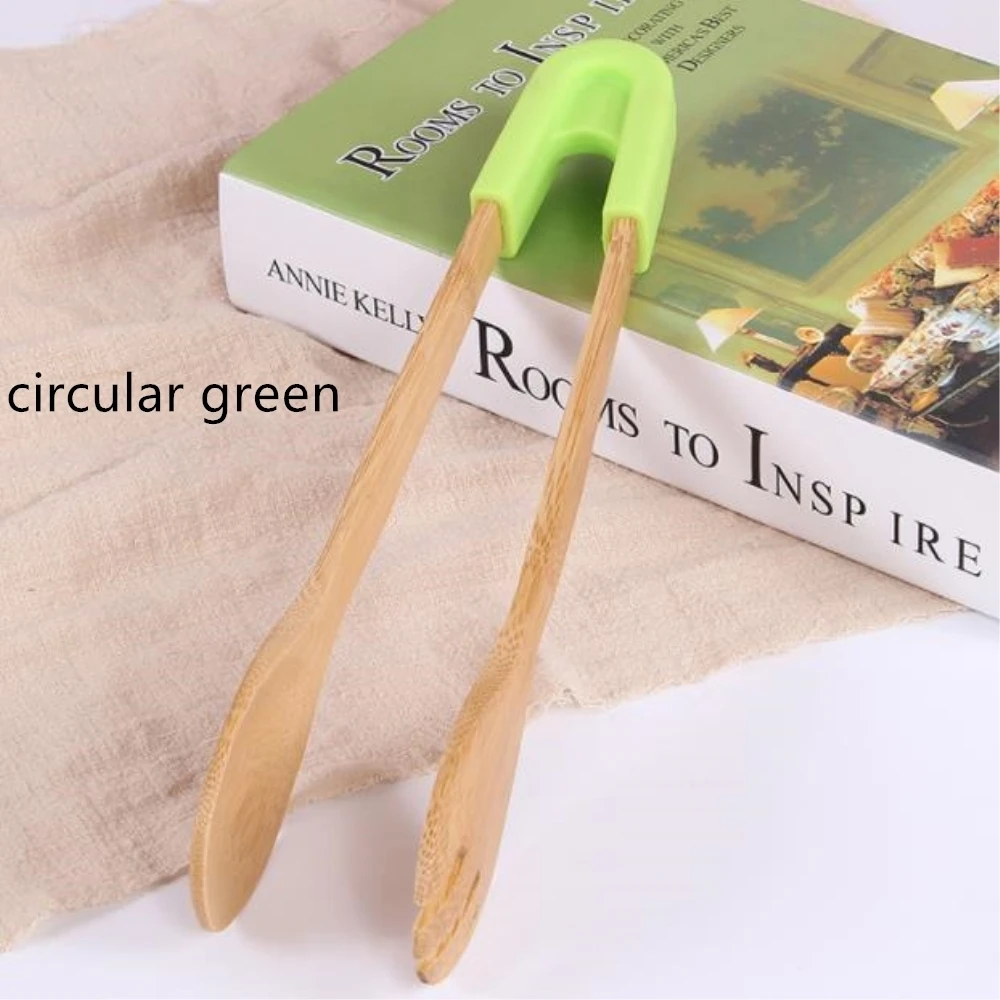 

Wooden Salad Cake Snack Clip Bamboo Food Toaster Tongs Silicone Handle Bread Tongs Kitchen BBQ Tools Clamp