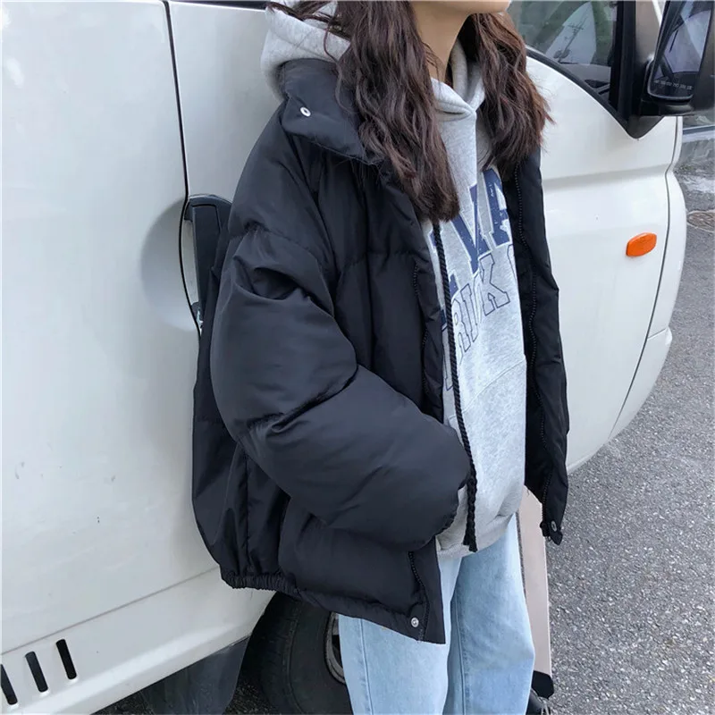 

HziriP 2021 Winter Women Cotton Coat Female Thick Jacket Solid Concise Stand Collar Office Lady Gentle Loose Casual All-Match