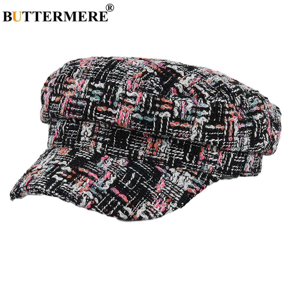 

BUTTERMERE Tweed Newsboy Cap Women Vintage Baker Boy Hat Patchwork Designer Brand Autumn Winter Women Hats Beret