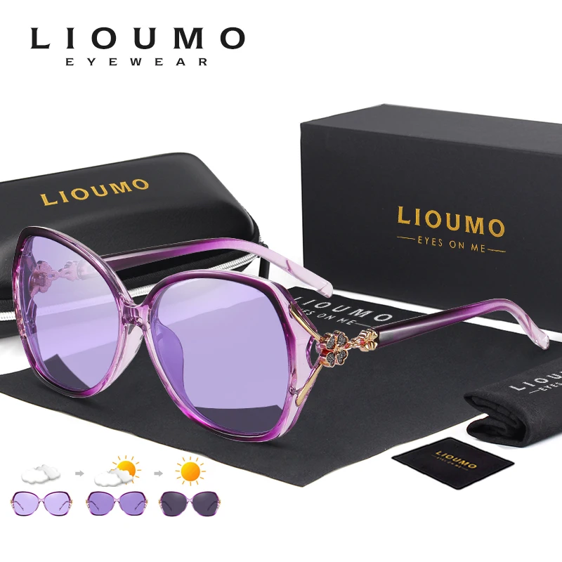 

LIOUMO Elegant Women Sunglasses Photochromic Glasses Polarized Lady Fashion Oversized Eyewear Flower Temples gafas de sol mujer