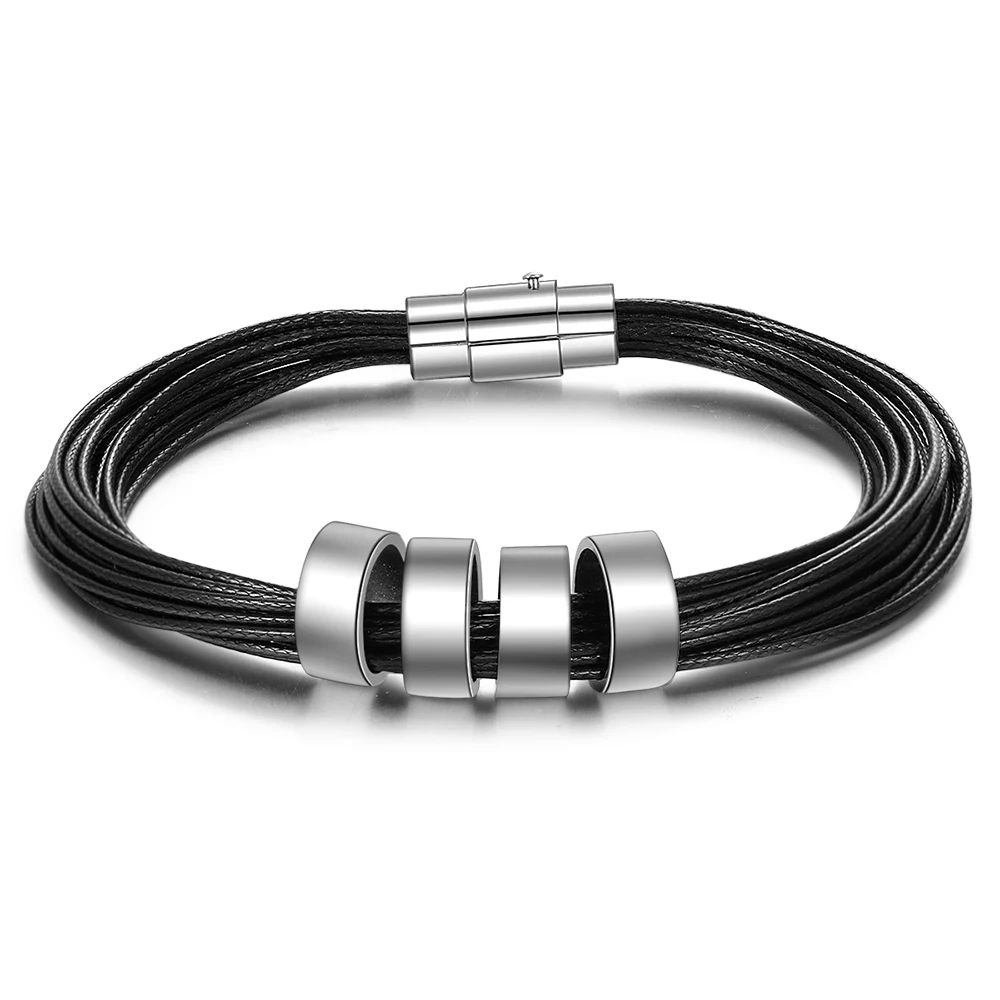 Personalized Black Braid Bracelets for Men With 4 Custom Family Name Beads Engraved ID Gifts Father Grandpa | Украшения и