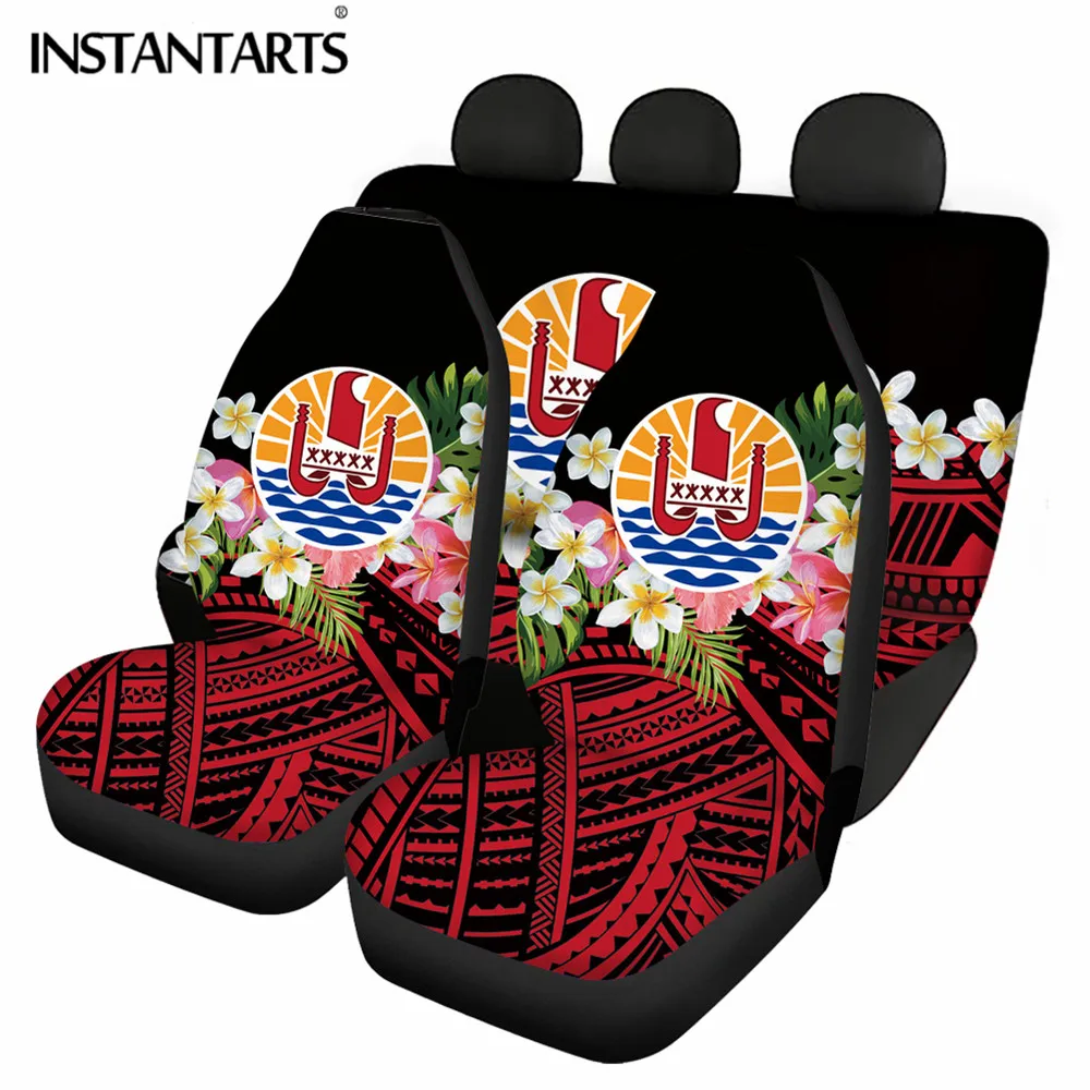 

INSTANTARTS Polynesian Plumeria Flower Tribal Print Front/Back Car Seat Covers Hot Sales Vehicle Seat Protector Car Accessories