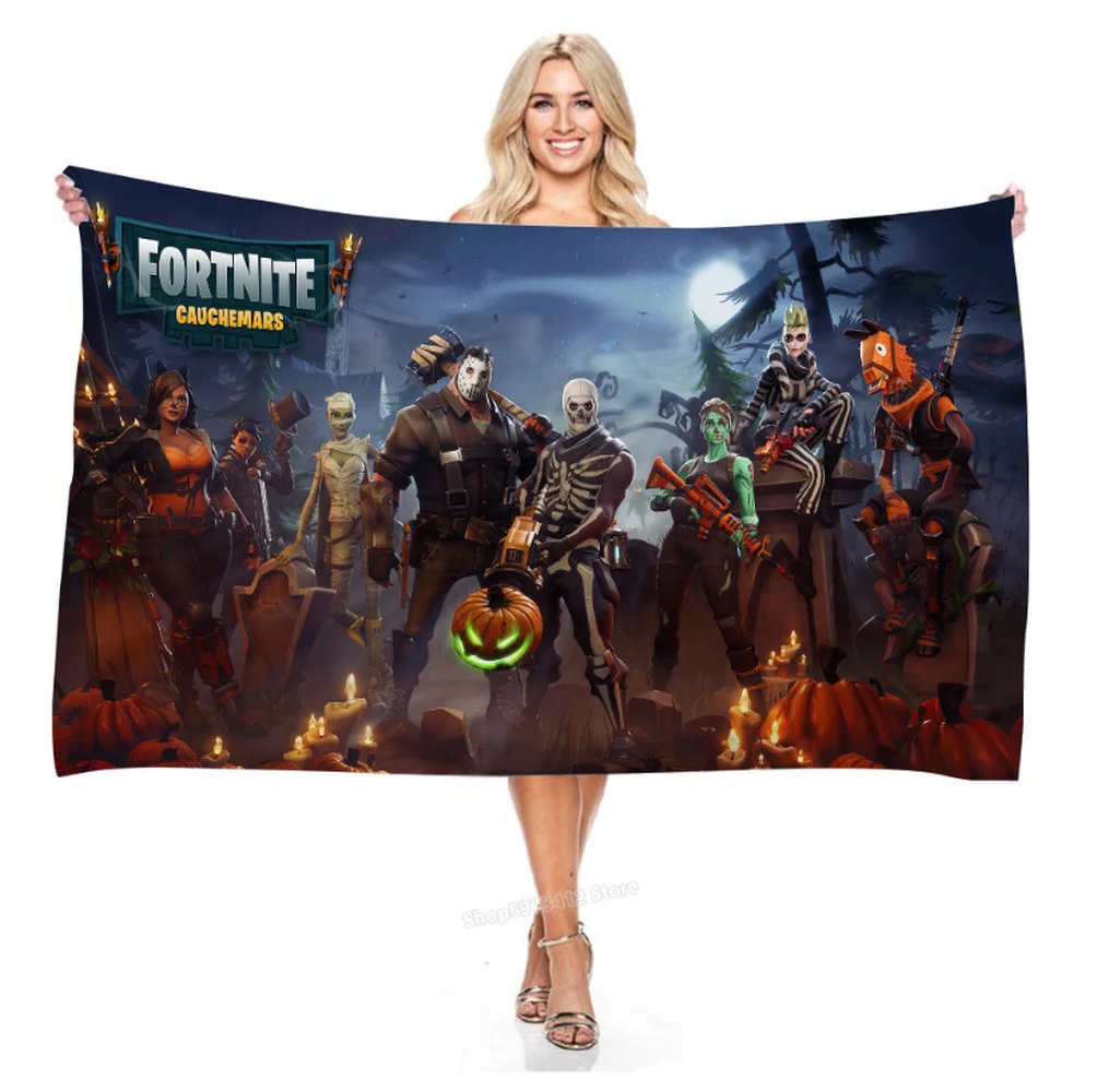 Пляжное полотенце Fortnites прямоугольное банное из микрофибры с цифровой надписью