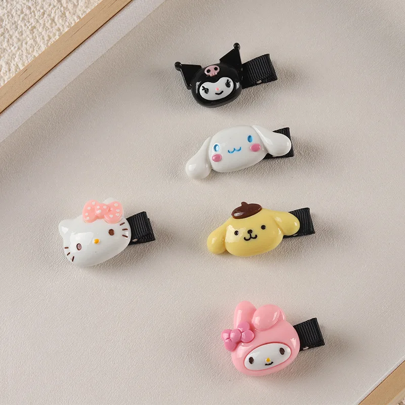 

Kawaii HelloKt Mymelody Kuromi Pompom Purin Cinnamoroll Cartoon Hairpin Hair Accessories Korean Bangs Clip