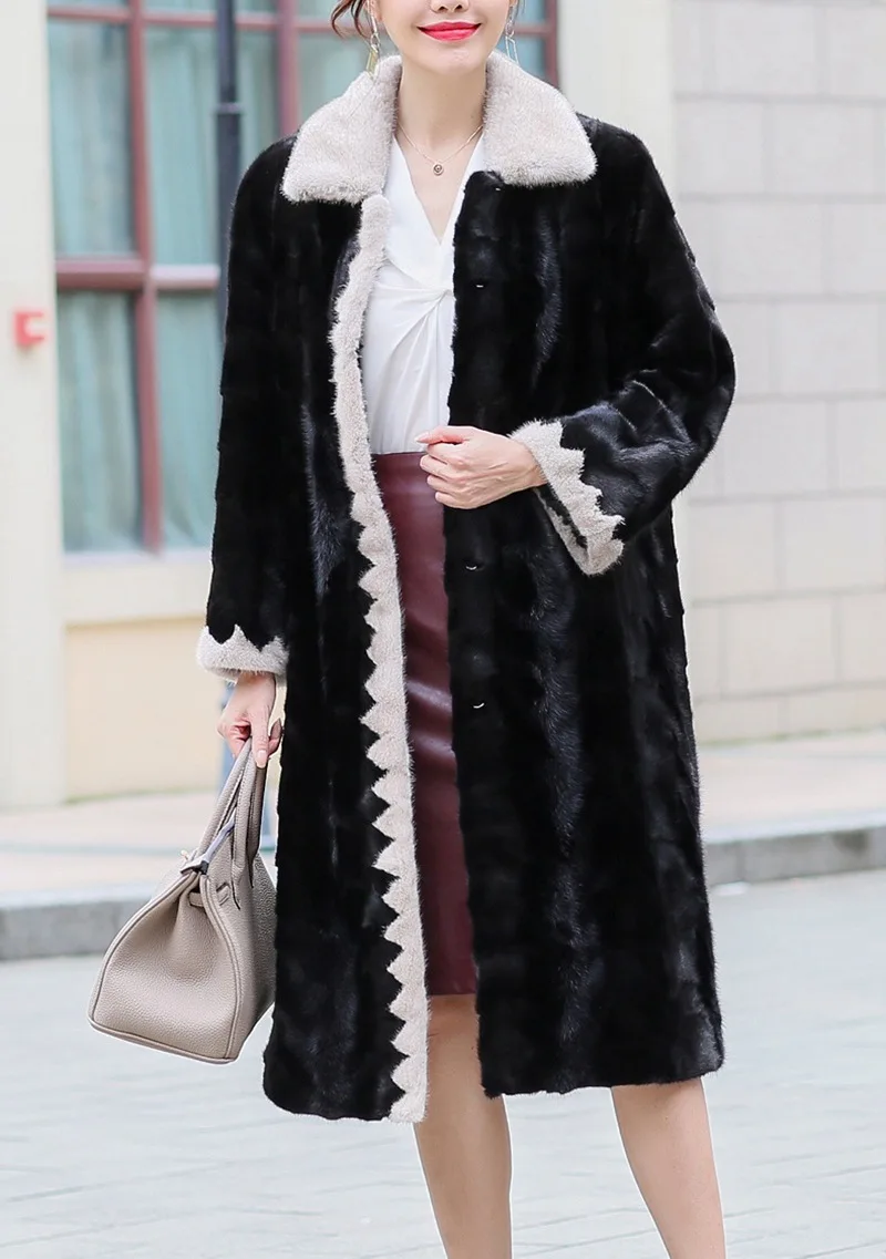 Женская длинная шуба из натурального меха норки размеры до 5XL Осень-зима | одежда