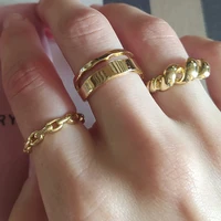 hip hop rock geometry round rings punk stainless steel irregular wave finger ring accessories jewelry for women men bijoux femme