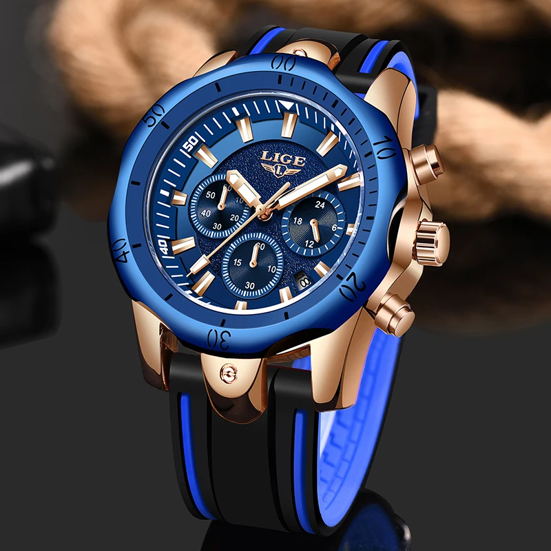 LIGE 2019 новый силиконовый ремешок Для мужчин часы модный топ роскошные брендовые
