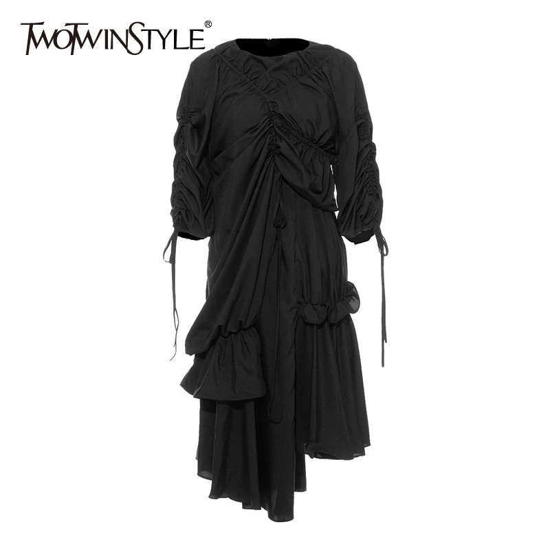 TWOTWINSTYLE кружевное с рюшами платье-рубашка для женщин О-образным вырезом пышными