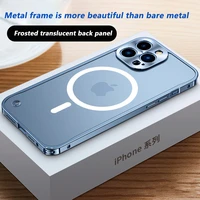 luxury aluminum alloy metal frame frosted back phone case for iphone 12 13 pro max support magsafe magnetic wireless charging