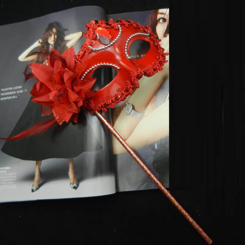 Sexy Flower Masquerade Mask on Stick for Prom Wedding Party Women Costume Venetian Cosplay Masks Handheld Carnival Parade | Дом и сад