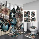 Набор занавесок для душа с большими бабочками и цветочным принтом, элегантная фланелевая крышка для унитаза 3D, нескользящий кухонный коврик, ковер, домашние ковры