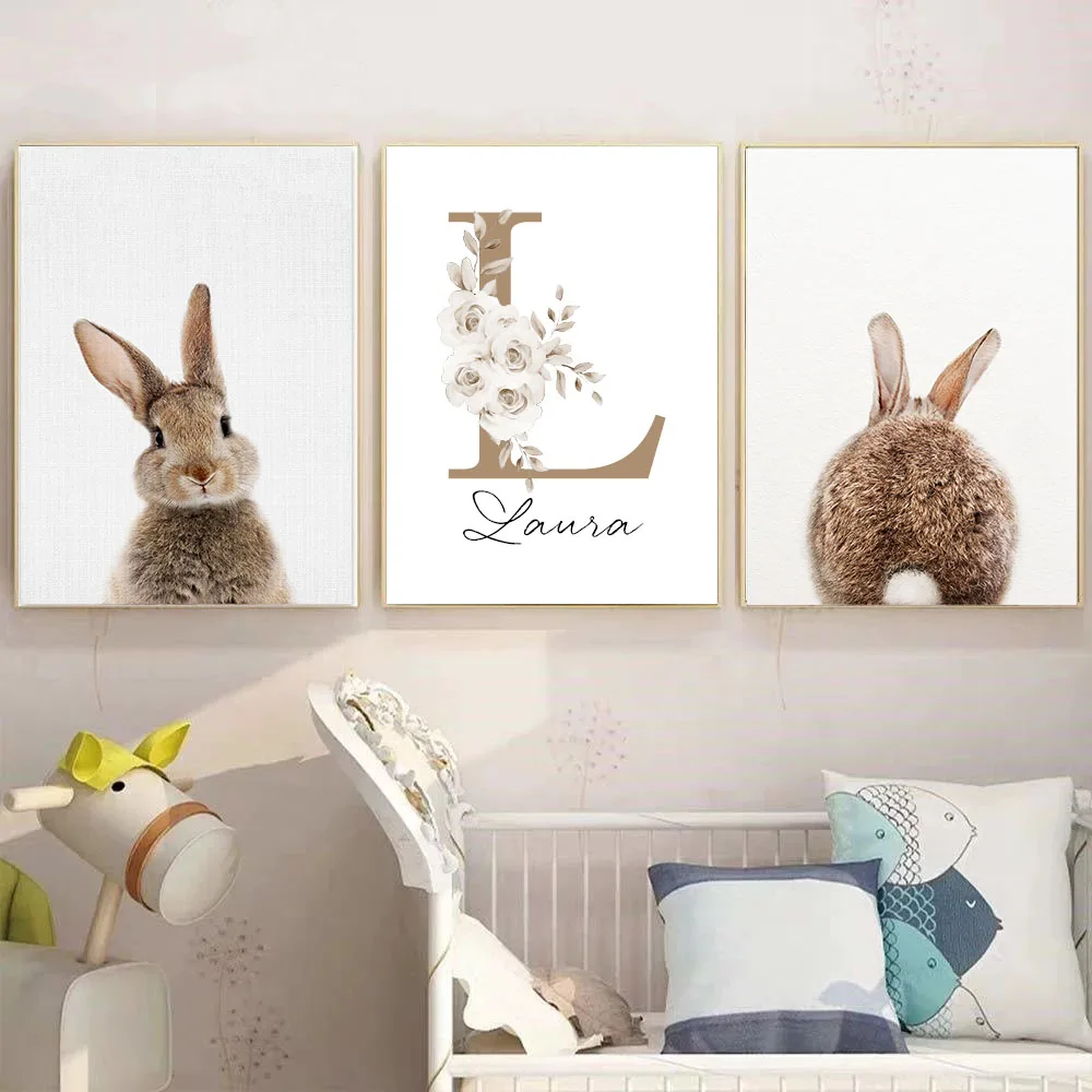 Постер "Милые картины кроликов для детской комнаты" с изображением кроликов-печатей на холсте. Декоративное изображение для стены в стиле унисекс для гостиной комнаты.