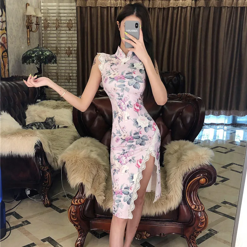 

Clearance 2021 summer new women's sexy cheongsam slim fashion dress